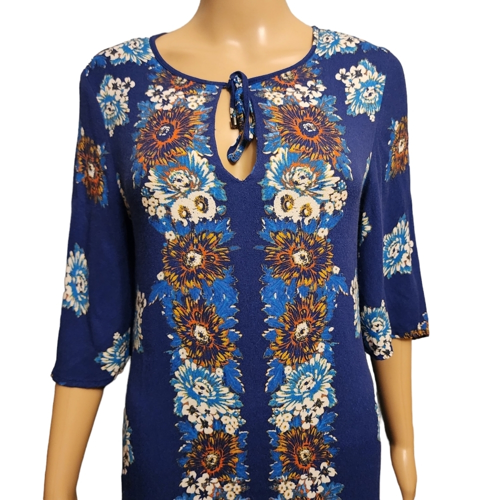 Ella Moss Blue Floral Shift Dress 3/4 Length Sleeves Size M - Picture 3 of 14